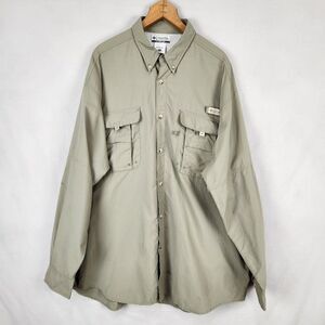 Columbia Mens PFG Vented Button Up Shirt Extra Large XL Kahki Fishing Outdoor